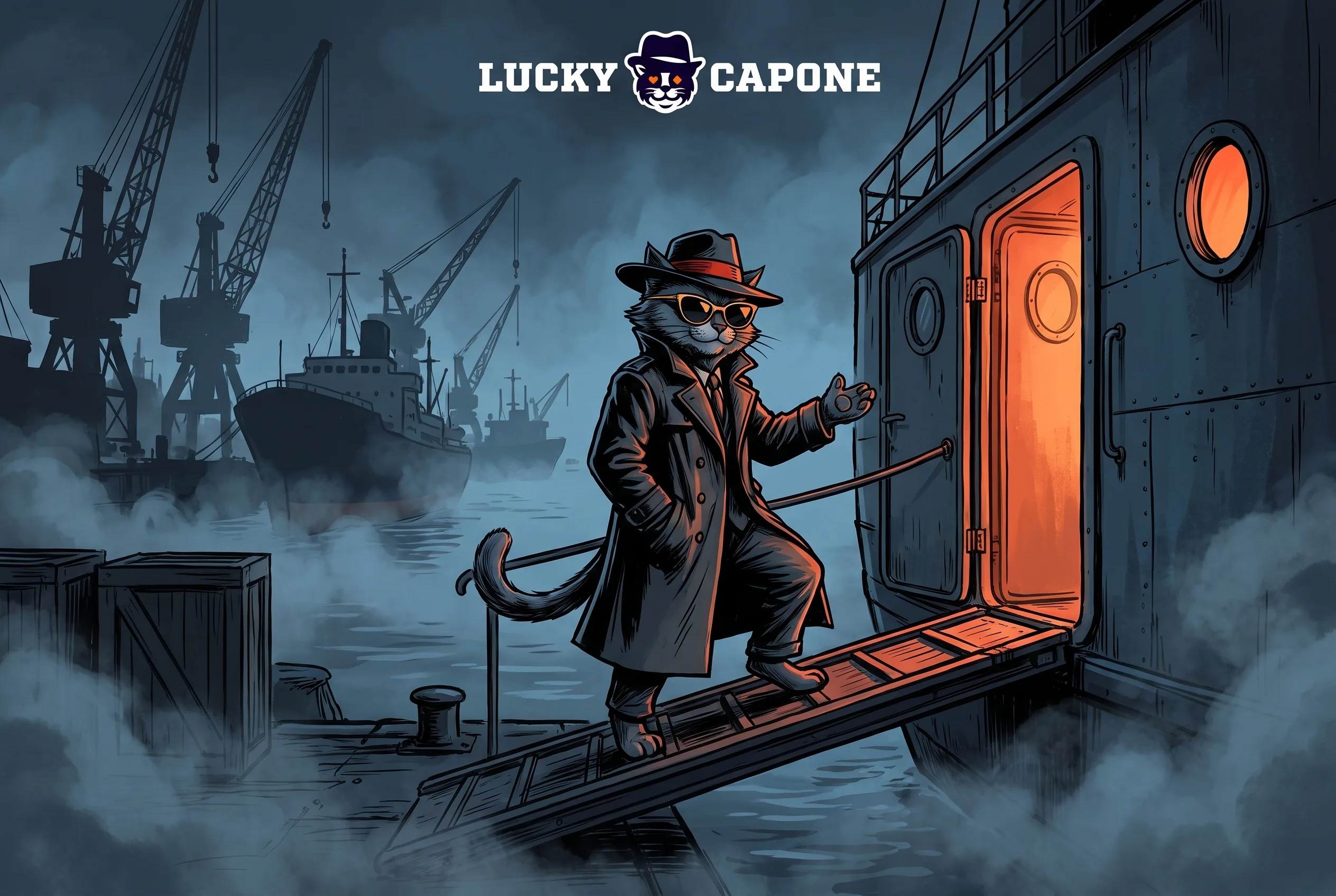 Lucky Capone begrüßt neue Gäste an Bord eines Schiffes